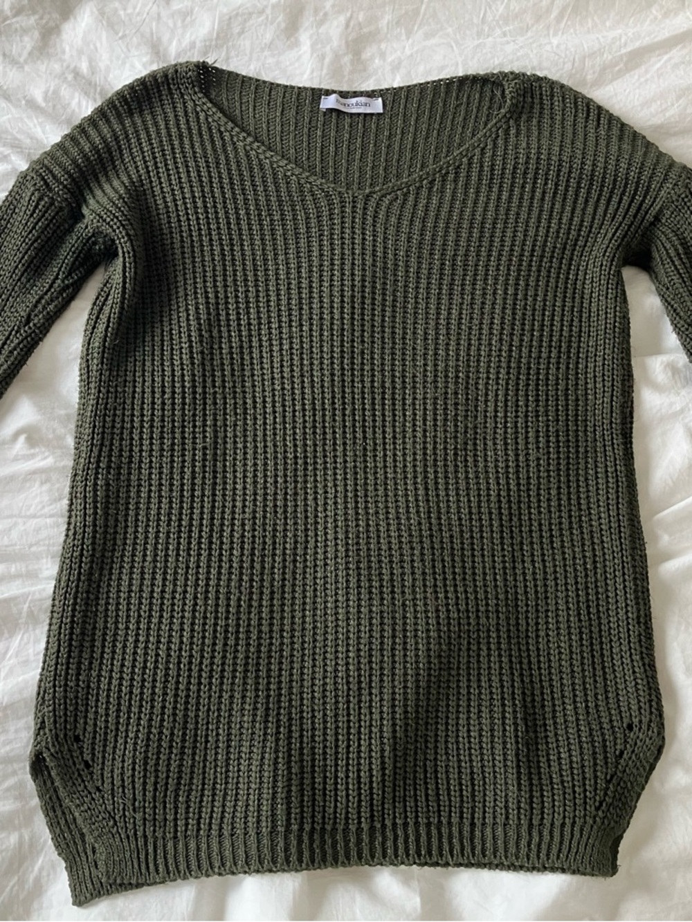 Olive Green V-Neck Knit Sweater